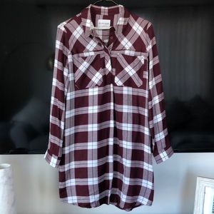 Plaid maroon and white long sleeve dress